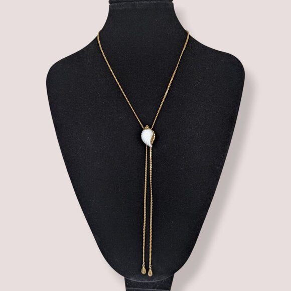 V. Avon White Shell Bolo Necklace - Picture 1 of 6